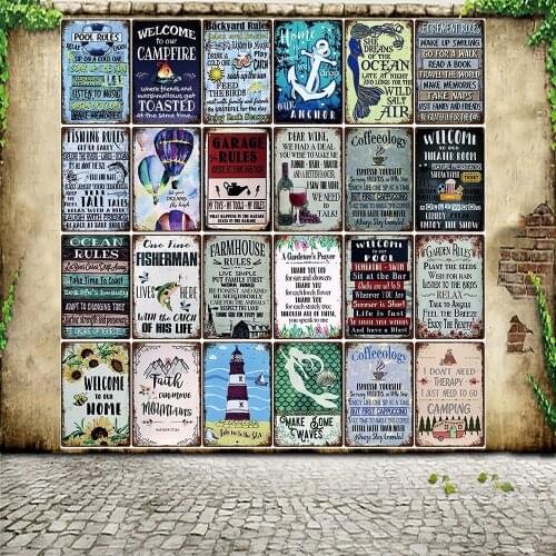 [ WellCraft ] Beach Pool Rules Fisherman Summer Metal Sign Tin Poster Home Decor Bar Wall Art Painting 20*30 CM Sizer L17