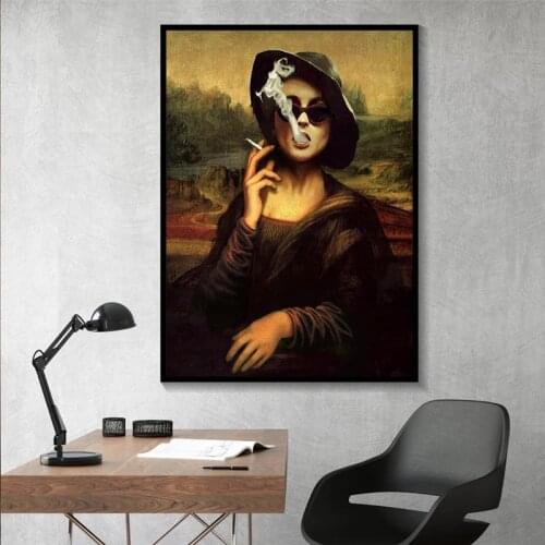 Funny Canvas Painting Dream Na Lisa Smoking Decoration Wall Picture HD Printed Living Room Posters and Prints