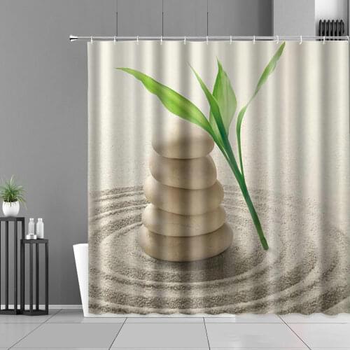 Desert Zen Stone Shower Curtain Green Leaves Printing Zens Bath Curtains Bathroom Home Decor Screen Waterproof Polyester Fabric