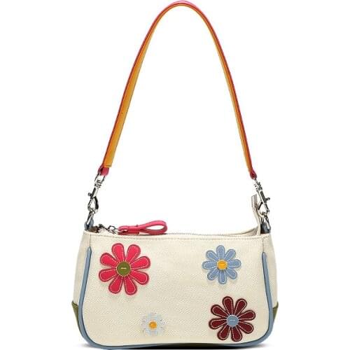Women bag 2020 new summer flower Canvas Baguette Single Lady Shoulder Bags handbag Mori girl designer bags purse phone bag