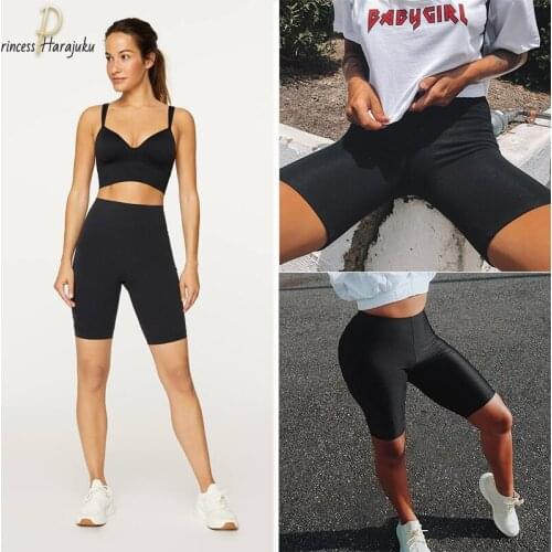 2020 High Waist Women Stretch Biker Bike Shorts Workout Spandex Slim 4 Color Knee Length Short Trousers Women Summer Slim Shorts