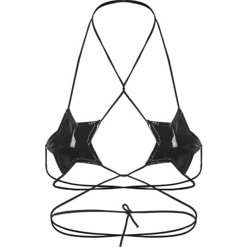 Womens Erotic Clubwear Costumes Sexy Women Hollow Out Leather Bustier Bra Halloween Strappy Wrap Around Star Shape Bralette Bra