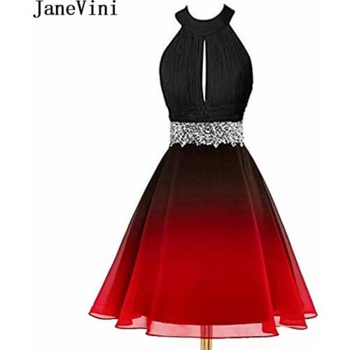 JaneVini 2020 Gradient Color Cocktail Party Dress Chiffon Beaded Backless Short Dresses Red robe coktail femme elegante courte
