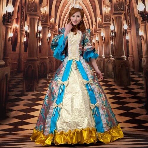 Women Vintage Royal Court Queen Elegant Dress European Style Halloween Make Up Party Cosplay Costume