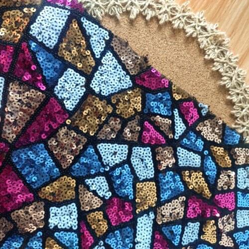 140*100cm Geometric designs prom lady Dress Applique DIY Headdress veil sequined colorful Lace Fabric Patch free shipping