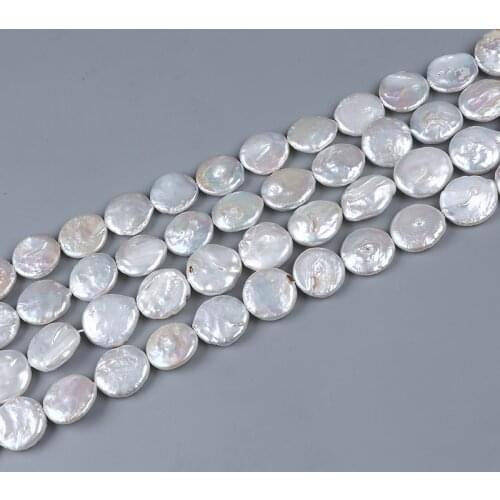 20-22mm White Big Large Size Coin Natural Real Fresh Water Coin Pearl Bead String