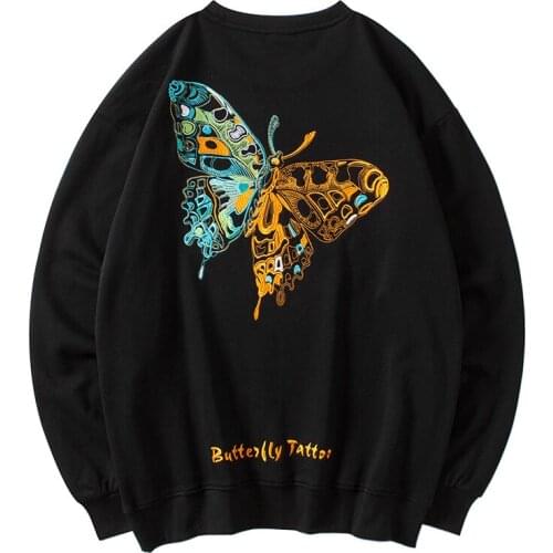 2020 New Arrival Thick Cotton Loose O-neck None Hoodie Hoodies Sweatshirt Butterfly Embroidery Hip Hop Ins Long Sleeve Neck