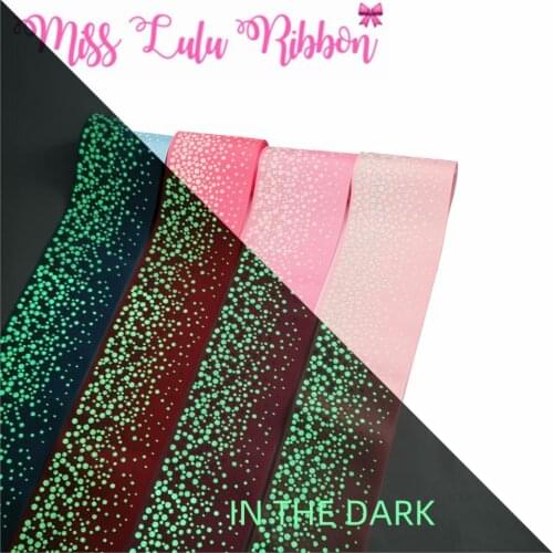 3"75mm Hologram Silver White Ink Printing Glow in the Dark Solid Pink Grosgrain Ribbon DIY Bowknot Hair Band Making 50yards/roll