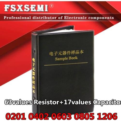 63values SMD Resistor 0R~2M 1% + 17values 15PF~1uF Capacitor Mixed Sample Book 0201 0402 0603 0805 1206
