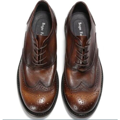 England Style Carved Brogue shoes for men Outdoor work shoes Genuine Leather Mens shoes High Quality Elastie casual Men shoes