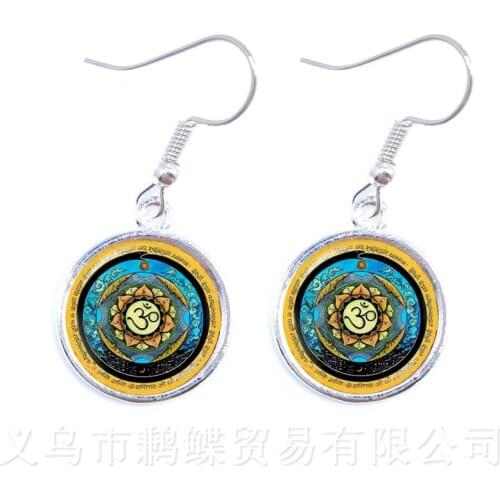 Buddhism Earrings Mandala Art Picture Glass Cabochon Drop Earrings Sacred Geometry Yoga Om Fashion Jewelry New 2018