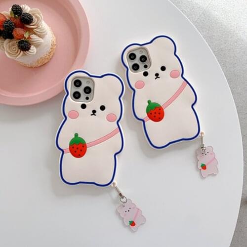 Cartoon Bear Case for IPhone 11 12 Pro Max Case Silicone Lanyard Cover for IPhone 12 mini 6 7 8 Plus XR XS Max SE 2020 Ring Case