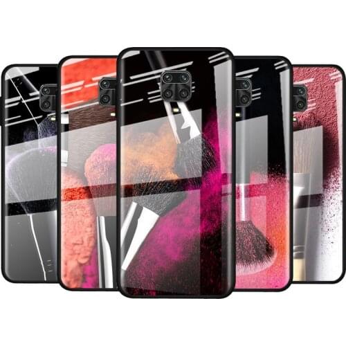 Tempered Glass Cover Fashion Make Up Brush For Xiaomi Redmi Note 10 10S 9T 9S 9 8T 8 7 Pro Max Shockproof Phone Case