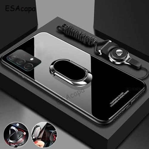 Magnet Ring Holder Stand Tempered Glass Phone Case For Samsung Galaxy A52 A42 A12 S20 FE S20 Lite S21 Plus S21 Ultra Back Cover