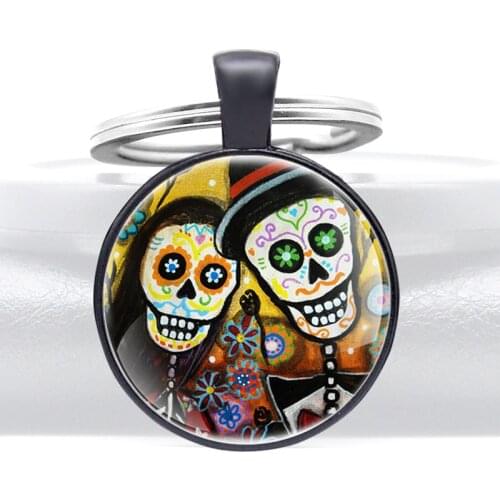 Black The Nightmare Before Christmas Glass Cabochon Metal Pendant Key Chain Charm Men Women Key Ring Jewelry Gifts Keychains