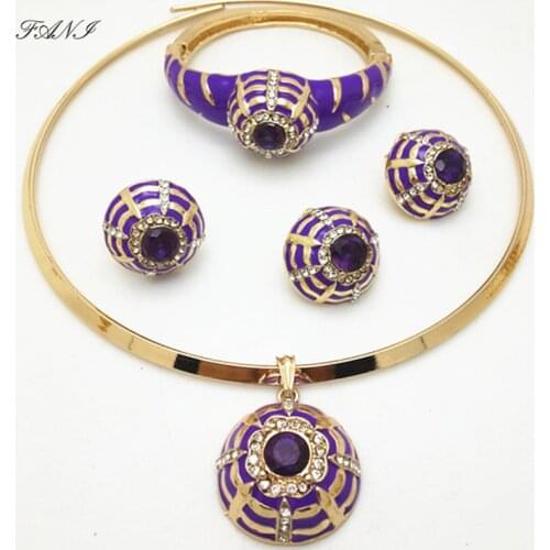 Fani 2019 Dubai gold colorful Jewelry Set Wholesale Nigerian woman accessories jewelry set Fashion African Beads Jewelry Set