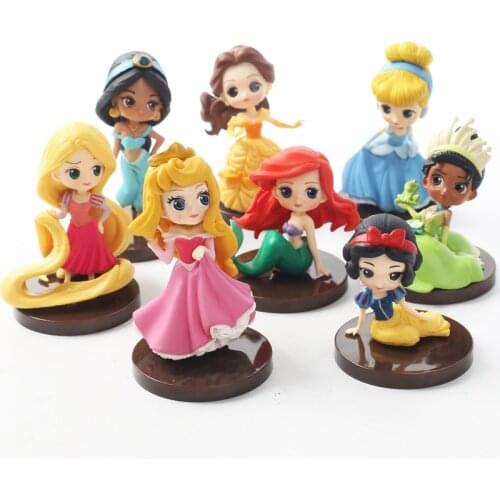 Disney 8pcs/lot Q Posket princesses figure Toys Dolls Tiana Snow White Rapunzel Ariel Cinderella Belle Mermaid Kids Figures Toys