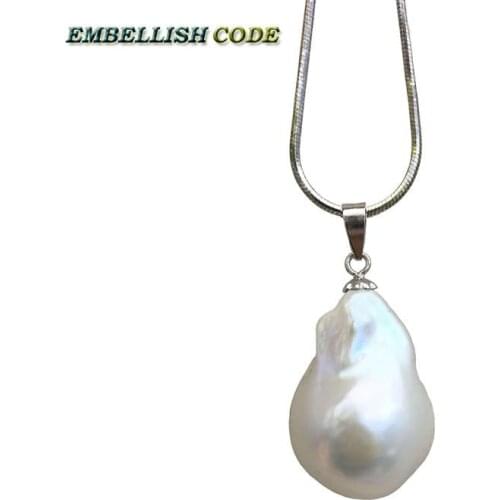 Hot Simple style baroque pearl pendant necklace nucleated flameball shape white color snake chain 16'' 18
