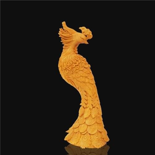 Exquisite Chinese art Boxwood carving Home Decoration sculpture animal peacockHome Decoration accessories handmade wooden