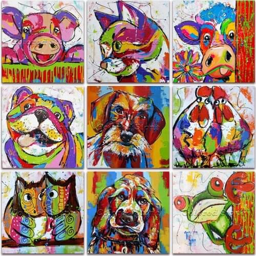 New Diamond painting Animal Colorful Cattle Cow Pig cat dog chicken owl frog 5D Full Square Drill embroidery mosaic Drawing HC06