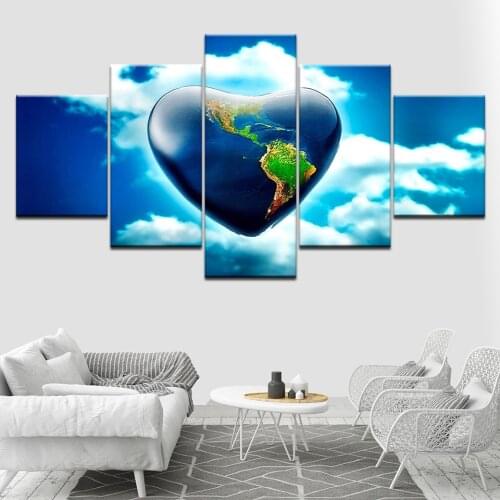 Love map and blue sky 5 Piece HD Wallpapers Art Canvas Print modern Poster Modular art painting for living room Home Decor