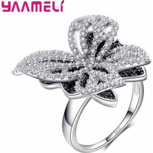 925 Sterling Silver Ring for Women Wedding Anniversary Engagement Delicated Butterfly Flower CZ Cubic Zircon Jewelry