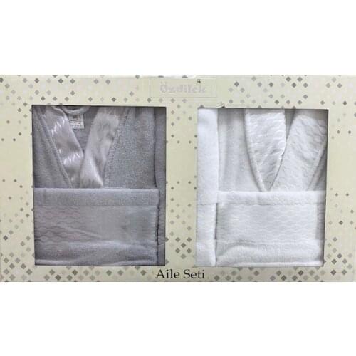 Özdilek Elissa Gray White Family Robe Set Özdilek Bathrobe Set 390024892