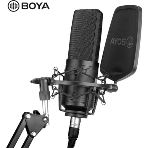 BOYA BY-M1000 Condenser Microphone Large Diaphragm 3 Polar Patterns for Singer Songwriter Podcaster Voiceover Artist Studio Mic
