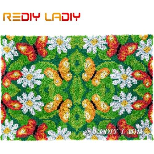 Latch Hook Kits DIY Carpet Rug Butterfly Daisy Plush Tapestry Kits Crochet Floor Mat Chunky Yarn Cushion Hobby & Crafts 85*58cm