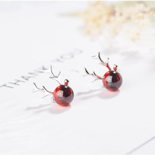 Cute Female Red Moonstone Wedding Earrings Classic Silver Color Party Stud Earrings Fashion Christmas Elkg Earrings For Women
