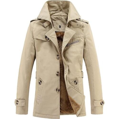 Mens outdoor long-term version trench coat and large size loose plus velvet thick lapel windbreaker