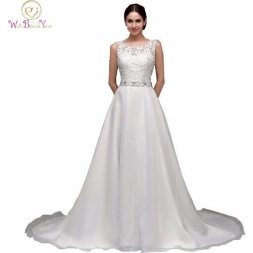 2020 A-line Style Cheap Wedding Dresses Walk China Lace Top Long Train Bridal Gowns Beaded Waist Vestido De Noiva Princesa