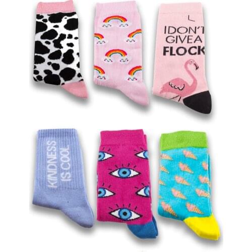 Unisex Graphic Socks Written Kindness Is Cool Wooden Box 6 Pieces Cotton Men Women Socks Set For Gift Colourful New Fashion