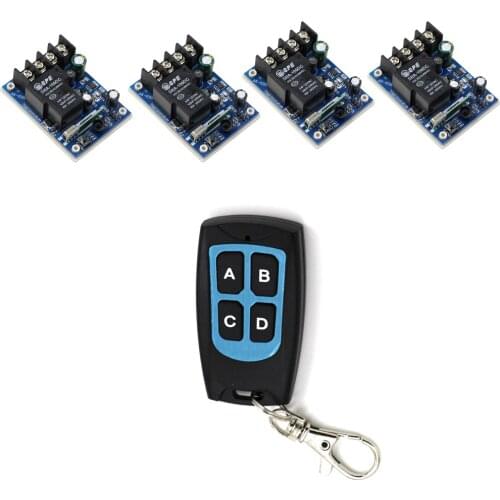New 4PCS Receiver & 1PCS Waterproof Transmitter Radio Switch DC12V 24V 36V 48V 1CH 30A RF Wireless Remote Control Switch System