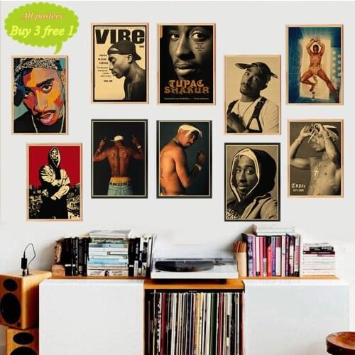 2PAC RAP GOD Tupac Hiphop Singer Retro Poster Vintage Kraft Print Poster Wall Home Room Decoration