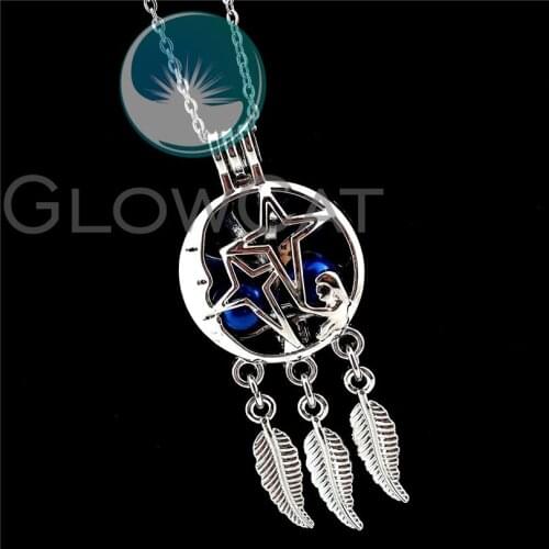 R-K885 Silver Love Star Dream Catcher Beads Cage Pendant Essential Oil Diffuser Aromatherapy Pearl Cage Locket Necklace