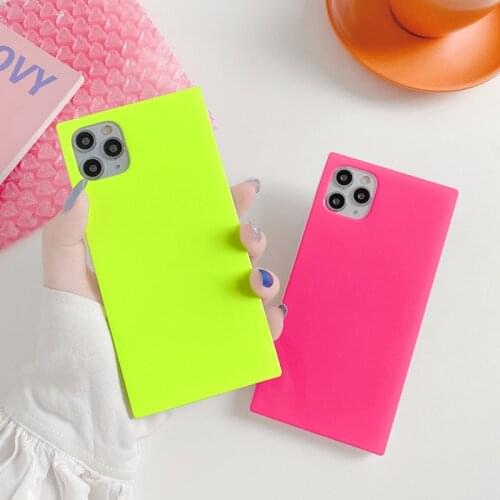 Luxury Neon Fluorescence Square Phone Case for Women Girls Soft Silicone Cover for iPhone 12 11 Pro Xr Xs Max 8 7 Plus