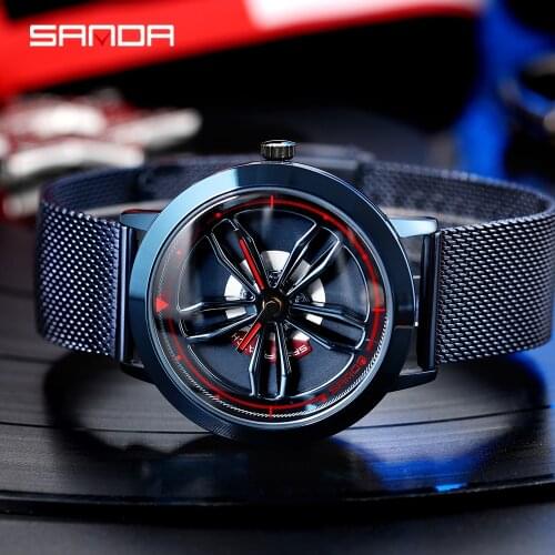 SANDA 2021 Hot Sale Mens Wheel Watch Waterproof Sports Quartz Watch Mesh with Swivel Hub Dial Mens Casual Watch Relogio 1009