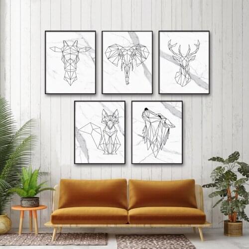 Elephant Deer Giraffe Fox Wolf Modern Decorative Painting Canvas Poster For Living Room Bedroom Dining Room Wall Decor