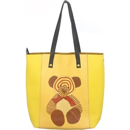 Women GENUINE LEATHER Shopper Cartoon Bear Prints Set bags Handbag shoulder Composite bag 100% cowhide Fashion girl B371