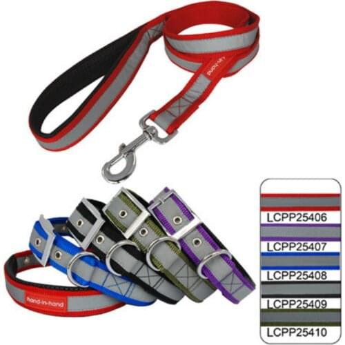 2.5cm (c-24") Reflective & Padded Dog Collar Leash Set (5 Colors) 5pcs/lot Free Shipping Lcpp25406
