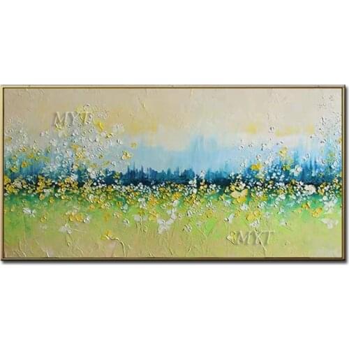 Dark Green Woods And White And Yellow Flowers Abstract Oil Painting Wall Art Home Decor Picture Oil Painting On Canvas No Framed