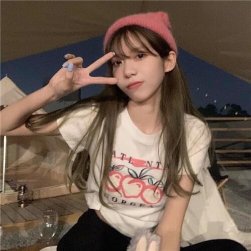 Top Summer Korean Version of The New Slim Slimming Short Hot Girly Style Print Playful Age-reducing Short-sleeved T-shirt Top