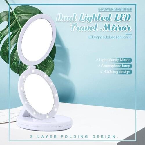 Dual Lighted LED Travel Magnifying Mirror Magnifying Double LED Makeup Mirror Compact Folding Vanity Travel Cosmetic Illuminated