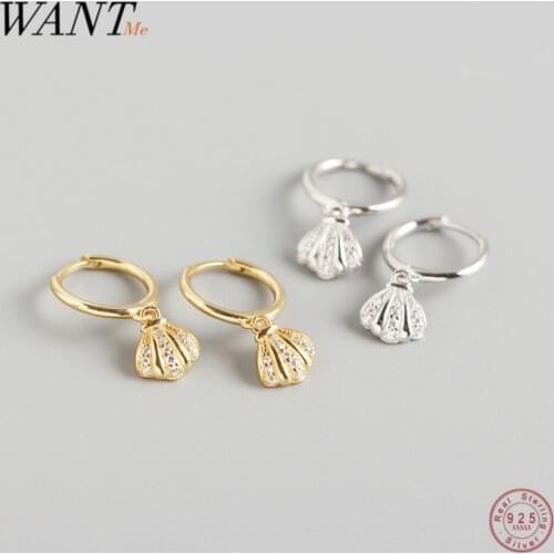 WANTME Trendy Real 925 Sterling Silver Bohemian Summer Beach Ocean Shell Stud Earrings for Women Fine Zircon Jewelry Gift 2020