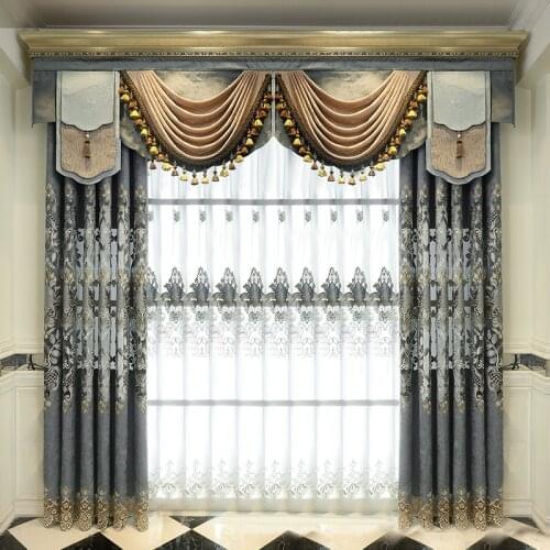 European-style Curtains for Living Dining Room Bedroom Chenille Embroidered Window Screen Curtain Cloth Valance Curtains