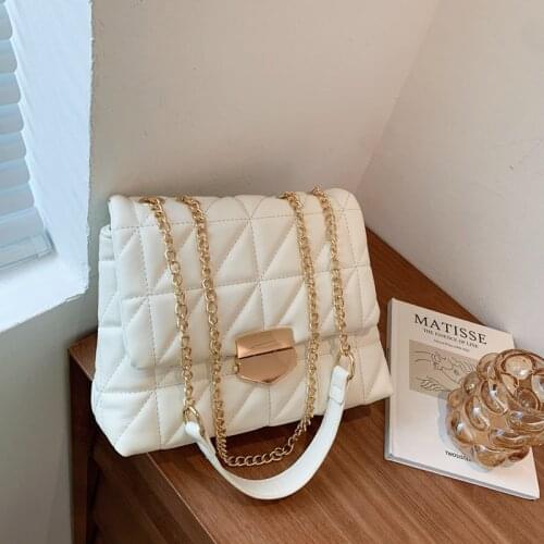 Lingge Chain Pu Leather Flip Crossbody Bag Womens 2021 Small Shoulder Simple Design Womens Casual Solid Color Travel Handbag