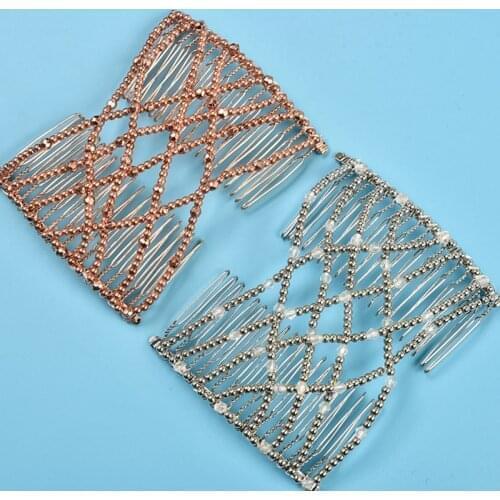 Women DIY Hair Accessories Pearl Beaded Elastic Hair Claw Hairpin Magic Comb Up-Do Hairstyle Bun Maker Tool Ponytail Hairdo