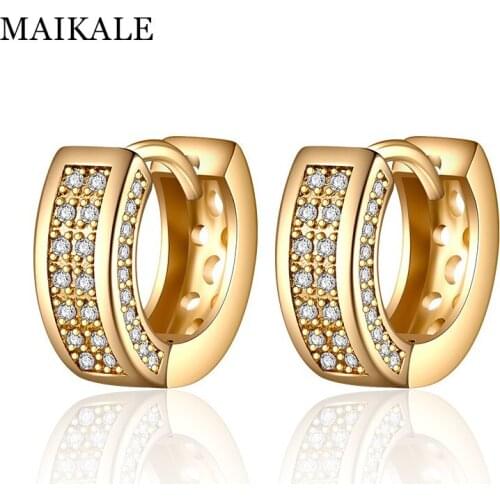 MAIKALE Classic Small Stud Earrings Paved Cubic Zirconia Gold Silver Color Round Circle Earrings for Women Jewelry Female Gifts