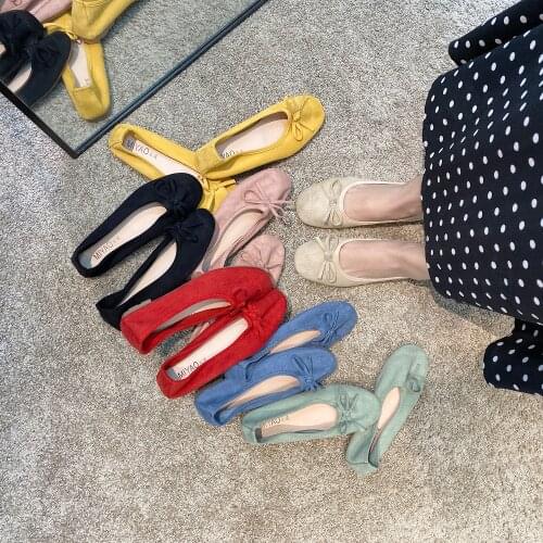 2021 New Round Toe Casual Shoes Women Spring Summer Candy Color Flat Heel Knot Ballet Flats Shoes Slip On Loafer Sneakers